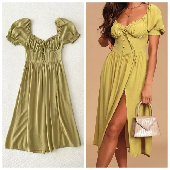 Lulus | Dresses | Lulus Good Side Light Green Short Sleeve Bustier Midi  Dress Small | Poshmark